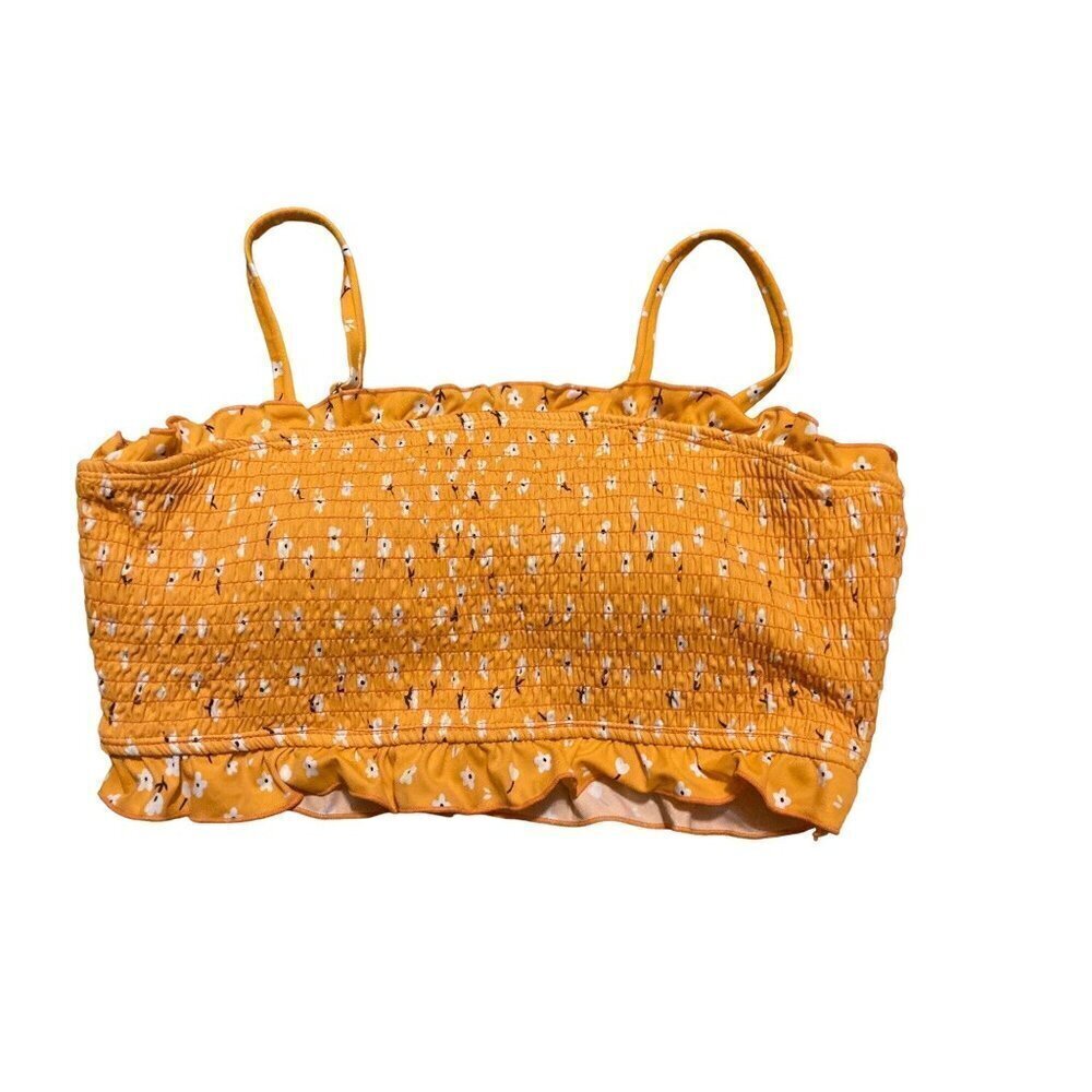 Womens Swim Suit Top Smocked Adjustable Straps Tube Top Layer Large Orange